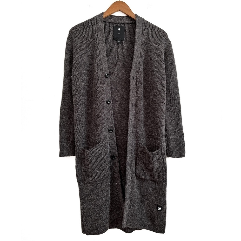 G-star Raw Wool Alpaca Oversized Longline Button Down Knit Cardigan Sweater